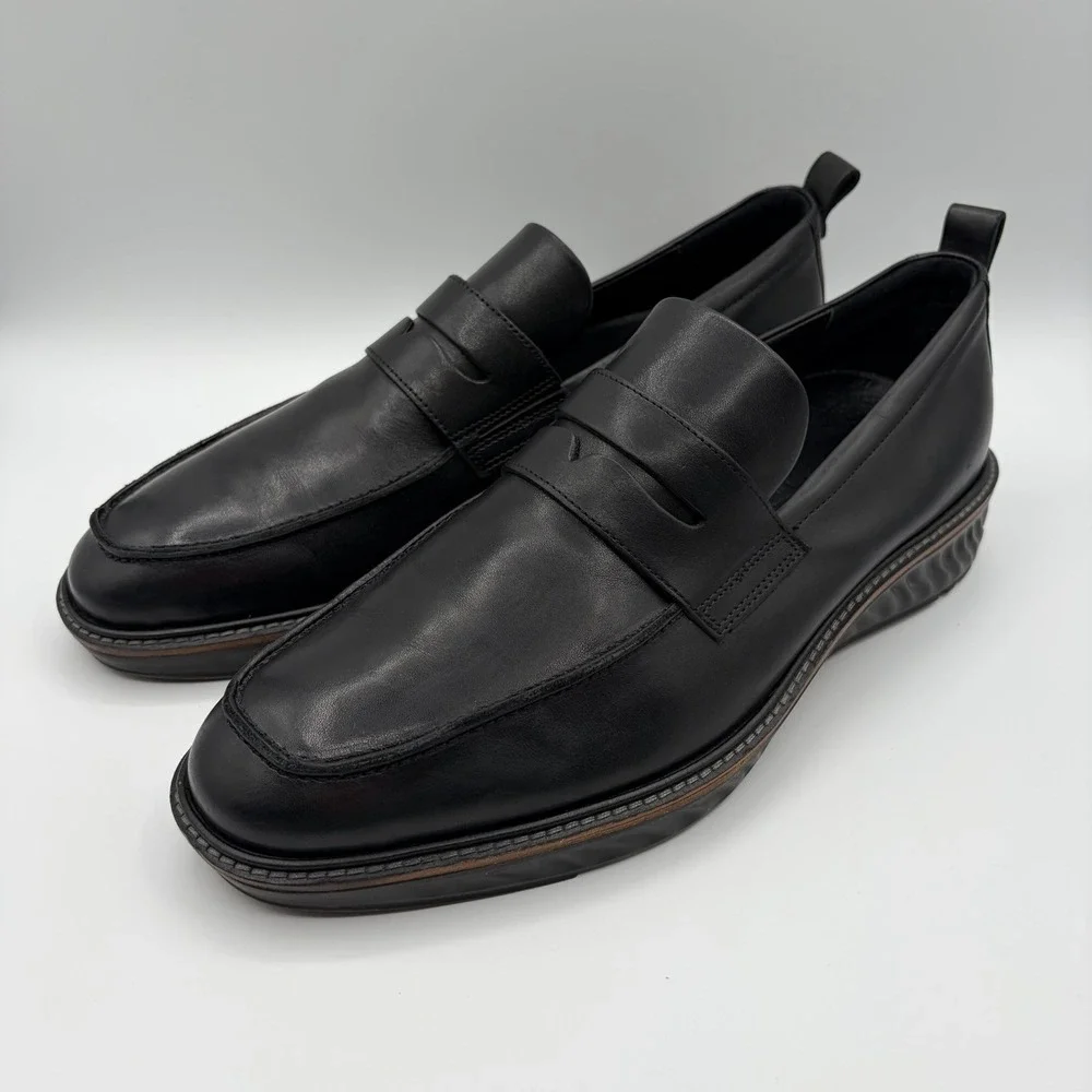 ECCO Mens St.1 Hybrid Black Leather Penny Dress Loafer Shoe Size 12